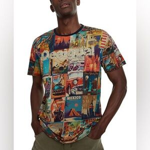 Desigual Men's Frank Multicolor Graphic T-Shirt Travel Shirt Size Large